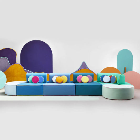 Snaked Polychrome Fabric Sofa by Giuseppe Dicecca